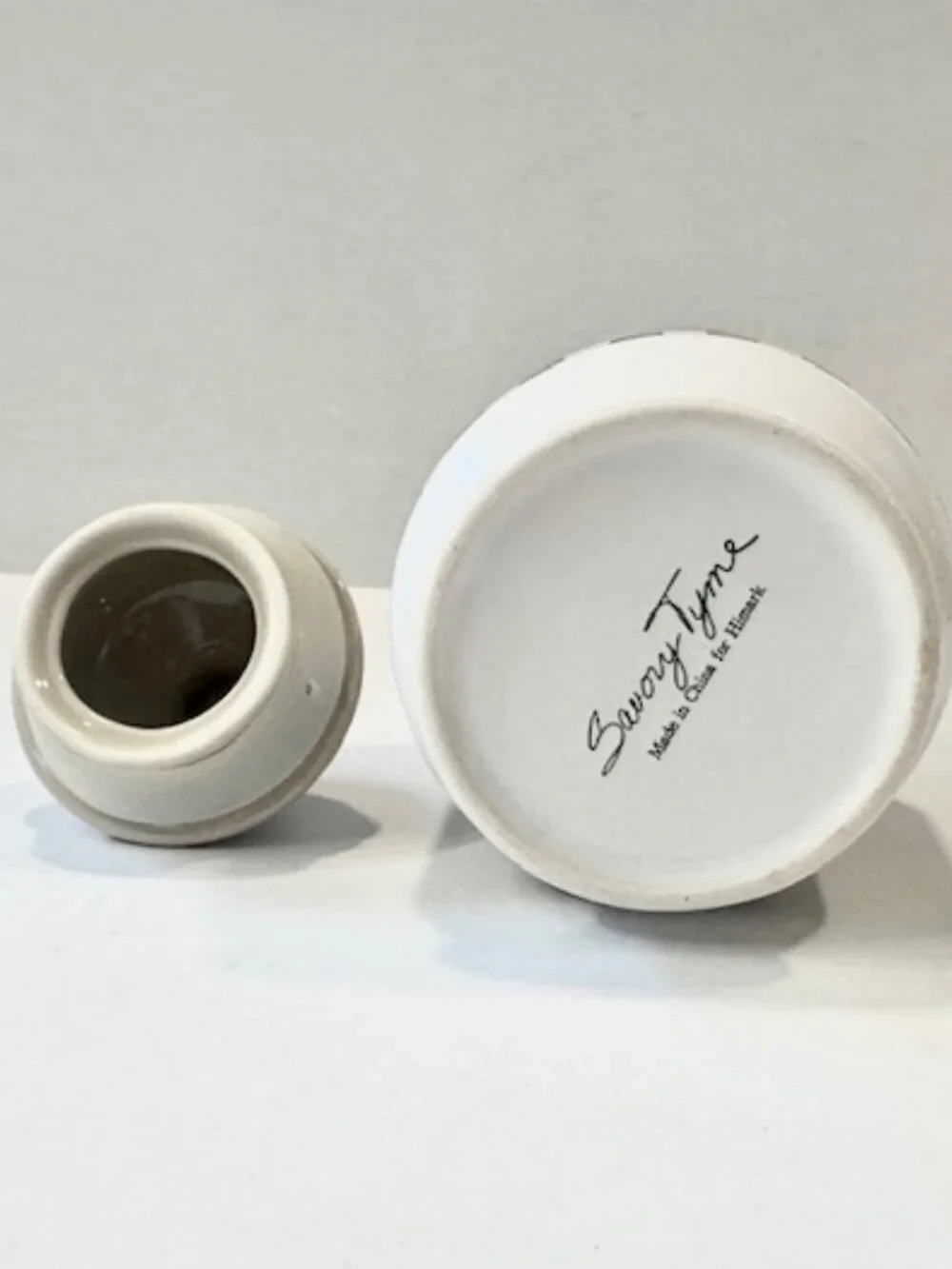 Vintage Savory Tyme Ceramic Canister with Lid Culinary Herb Theme White 6.5in